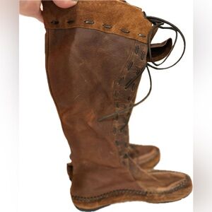 Anouk brown leather lace up moccasin high boots 8.5 NIB
